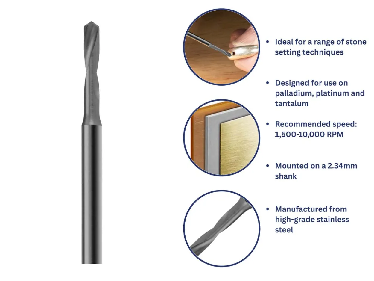 Bench Essentials By Cooksongold Geometry Shank Drill 1.5mm, Platinum And Palladium