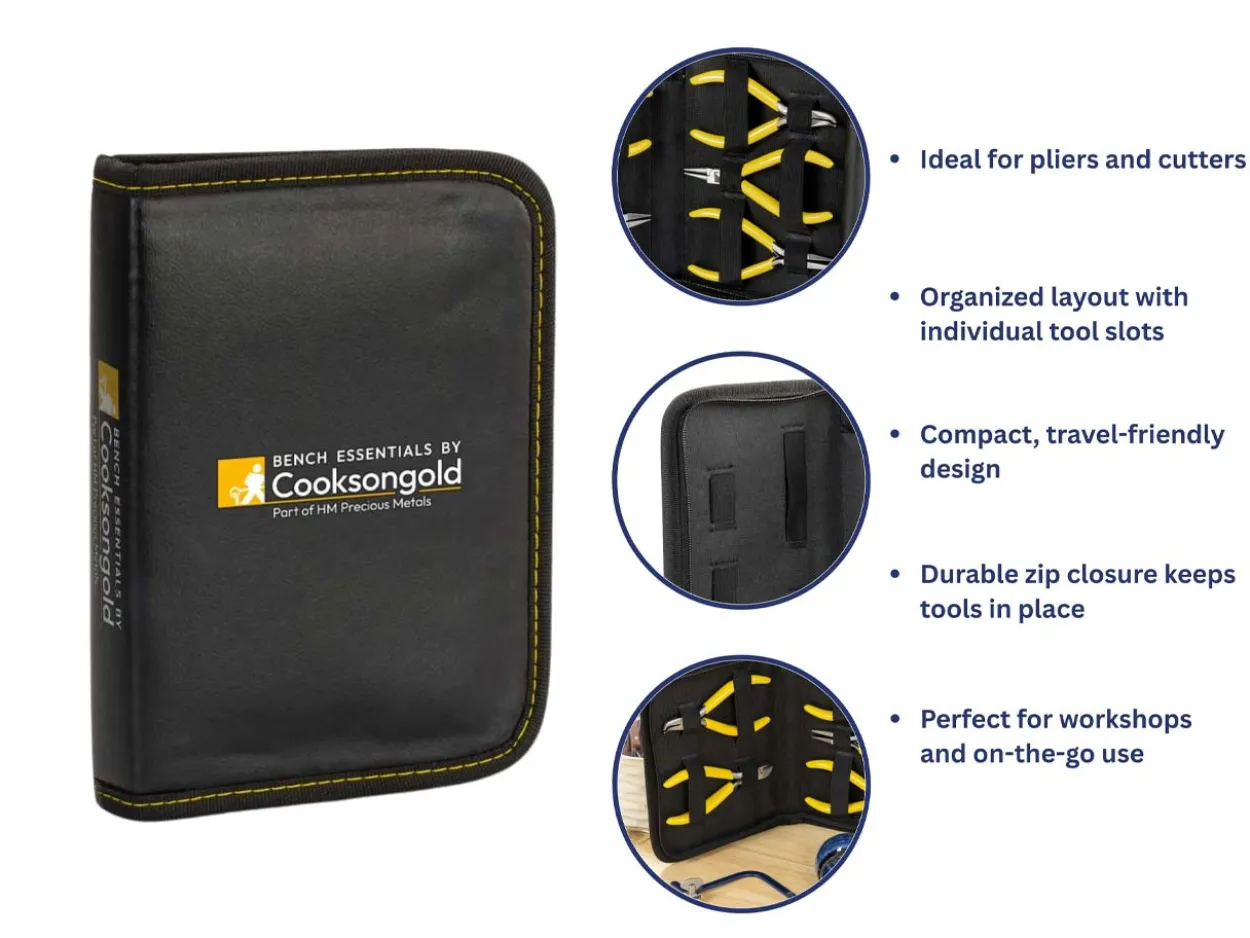 Bench Essentials By Cooksongold Pliers Zipper Case, 5 Slots, 166mm X 153mm X 35mm