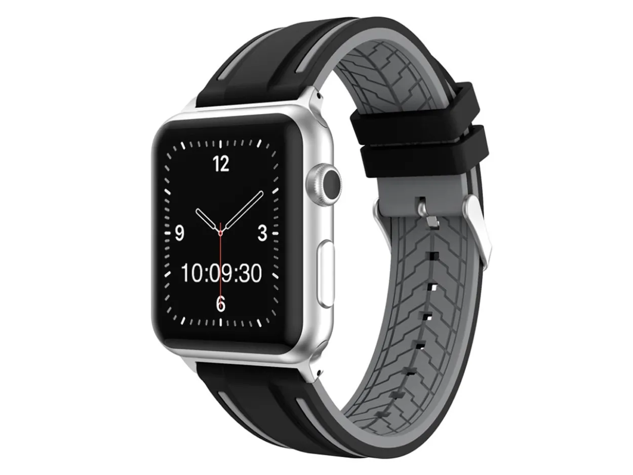 Black And Grey Dual Tone Silicone Strap For Apple Watch, Compatible With 42/44/45/49mm Models
