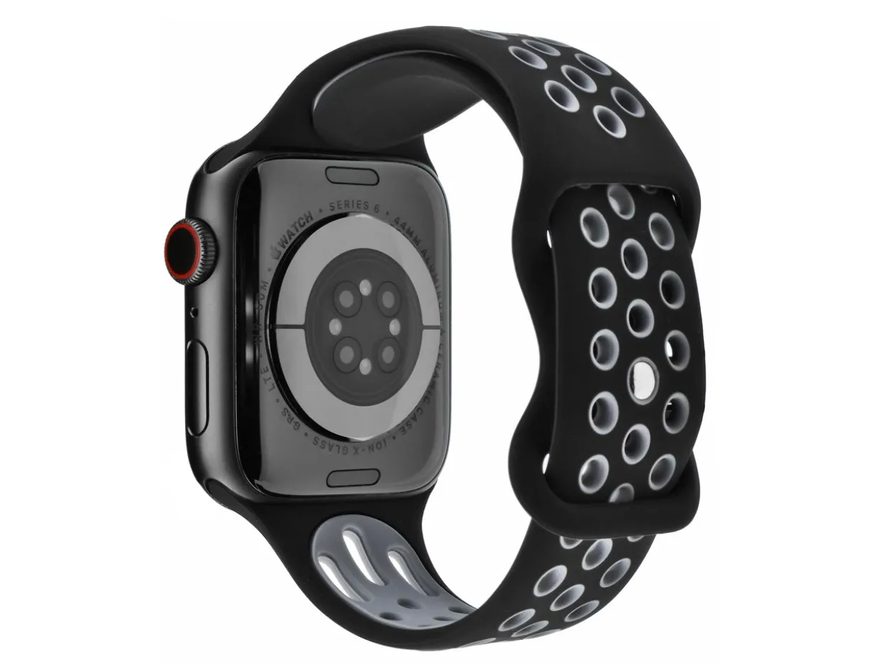 Black And Grey Dual Tone Silicone Strap For Apple Watch, Compatible With 42/44/45/49mm Models