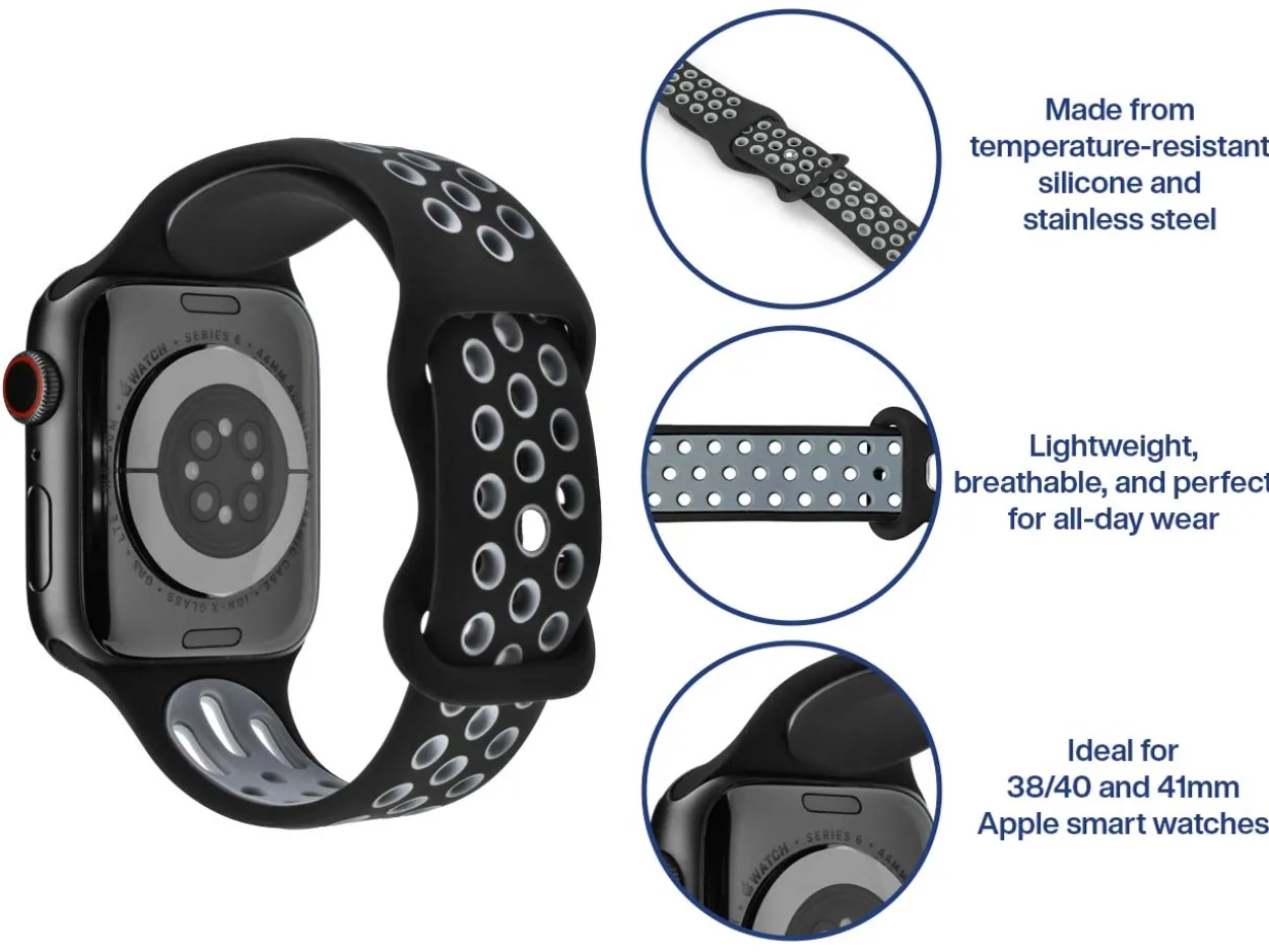 Black And Grey Dual Tone Silicone Strap For Apple Watch, Compatible With 38/40/41mm Models