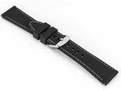 Black And Grey Stitched Silicone Watch Strap, Quick Release Pins, 24mm