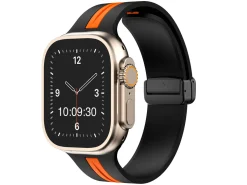 Black And Orange Dual Tone Silicone Strap For Apple Watch, Compatible With 42/44/45/49mm Models