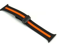 Black And Orange Dual Tone Silicone Strap For Apple Watch, Compatible With 42/44/45/49mm Models