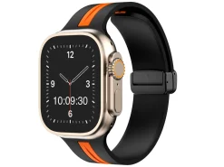Black And Orange Dual Tone Silicone Strap For Apple Watch, Compatible With 38/40/41mm Models