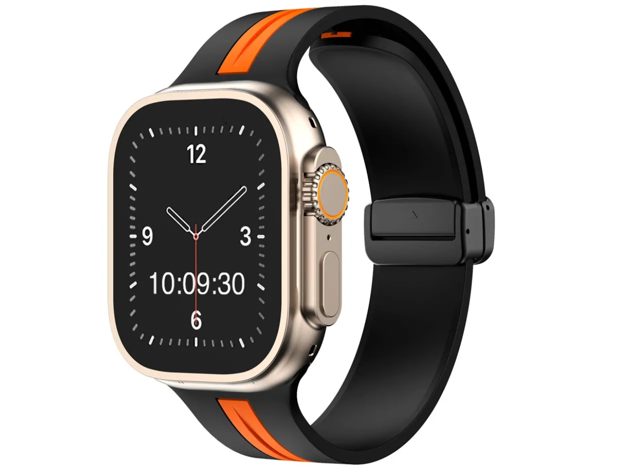 Black And Orange Dual Tone Silicone Strap For Apple Watch, Compatible With 38/40/41mm Models
