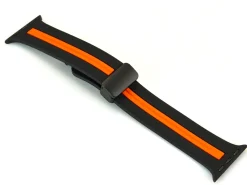 Black And Orange Dual Tone Silicone Strap For Apple Watch, Compatible With 38/40/41mm Models