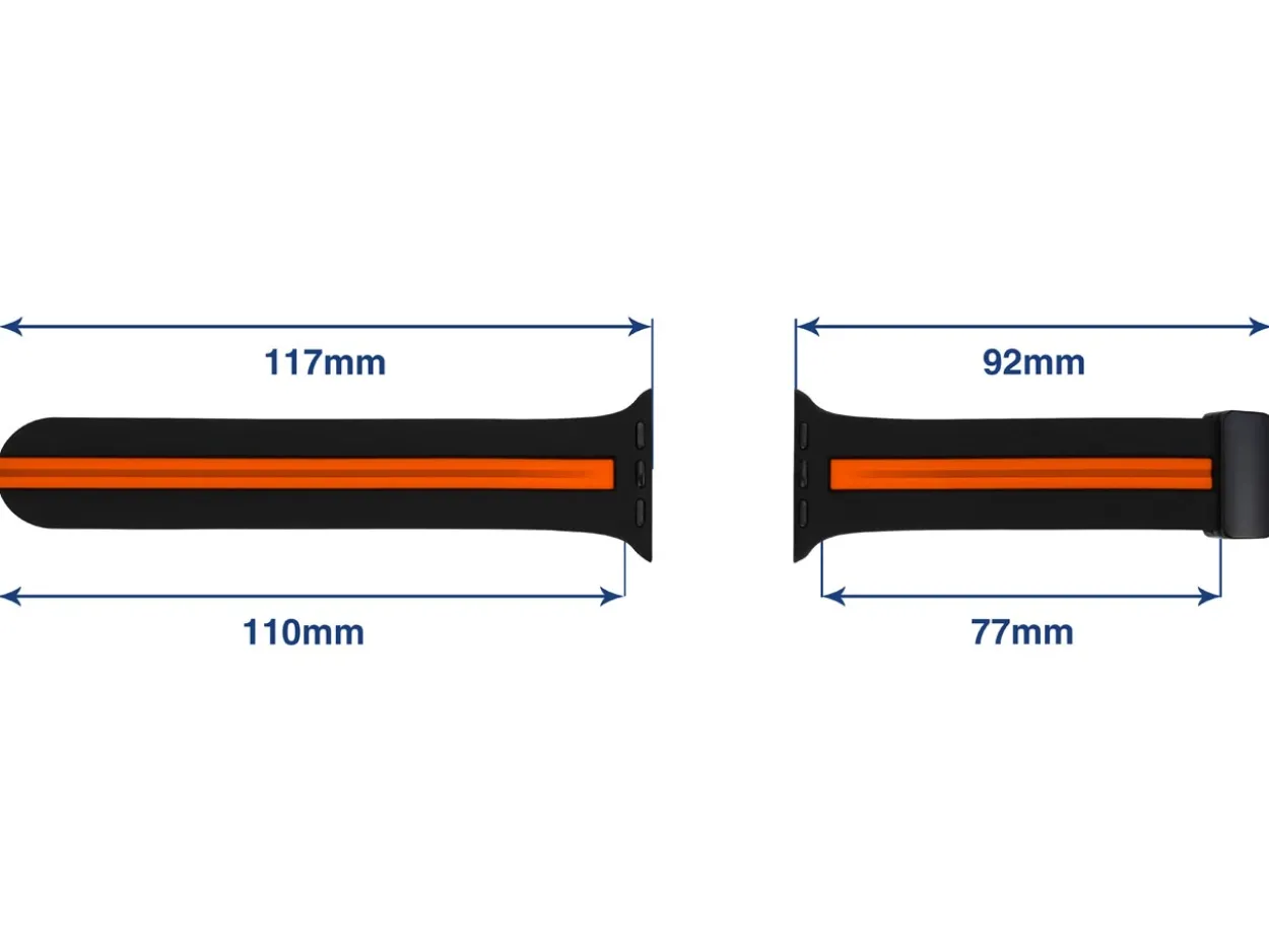 Black And Orange Dual Tone Silicone Strap For Apple Watch, Compatible With 38/40/41mm Models