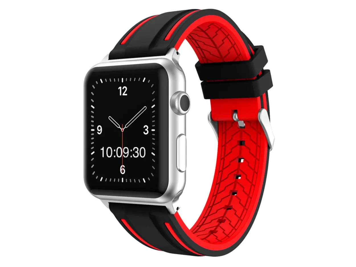 Black And Red Dual Tone Silicone Strap For Apple Watch, Compatible With 38/40/41mm Models