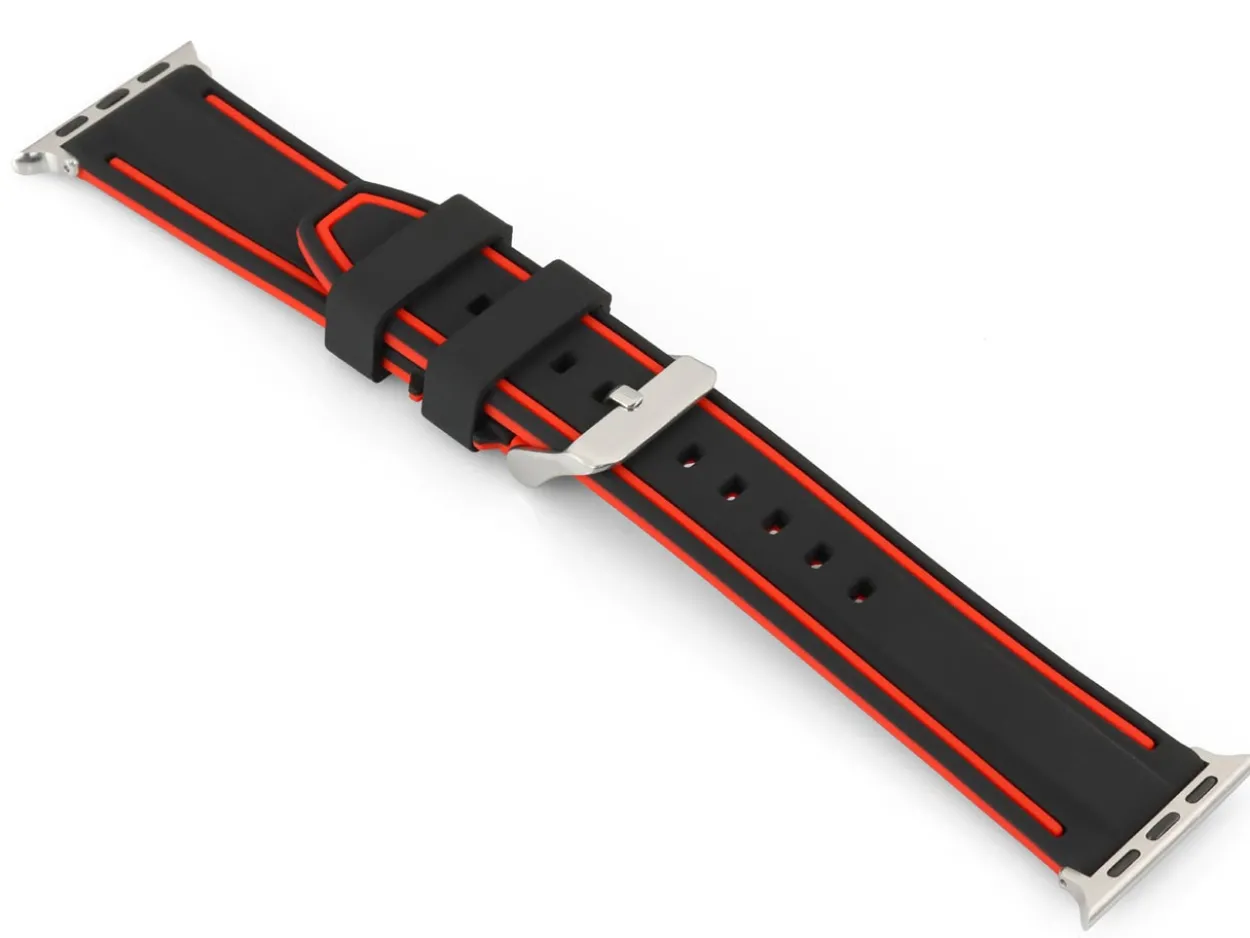 Black And Red Dual Tone Silicone Strap For Apple Watch, Compatible With 38/40/41mm Models