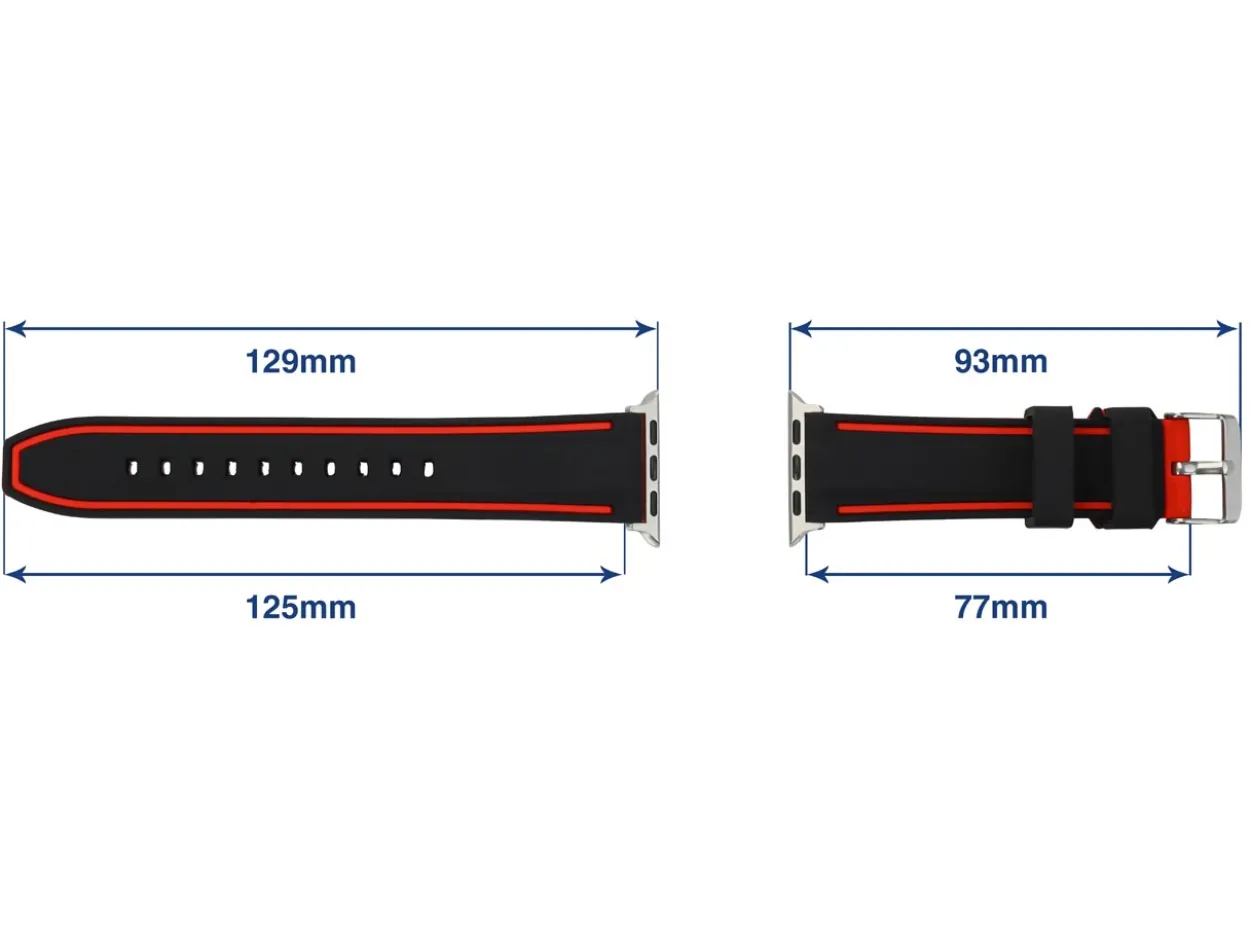 Black And Red Dual Tone Silicone Strap For Apple Watch, Compatible With 38/40/41mm Models