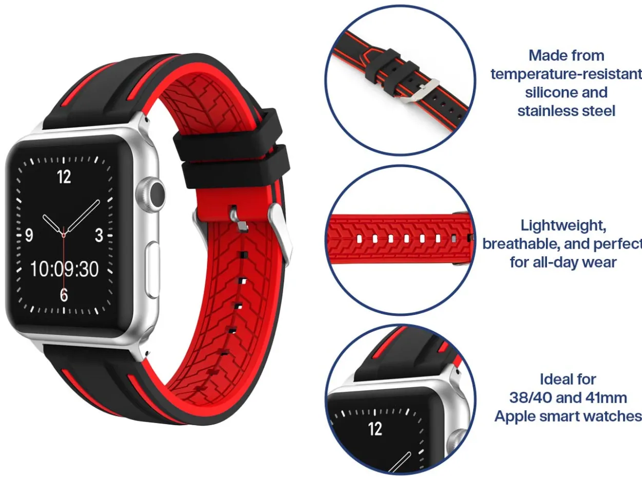 Black And Red Dual Tone Silicone Strap For Apple Watch, Compatible With 38/40/41mm Models