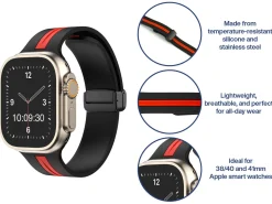 Black And Red Dual Tone Silicone Strap For Apple Watch, Compatible With 38/40/41mm Models