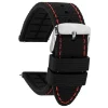 Black And Red Stitched Silicone Watch Strap, Quick Release Pins, 24mm