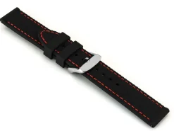 Black And Red Stitched Silicone Watch Strap, Quick Release Pins, 24mm
