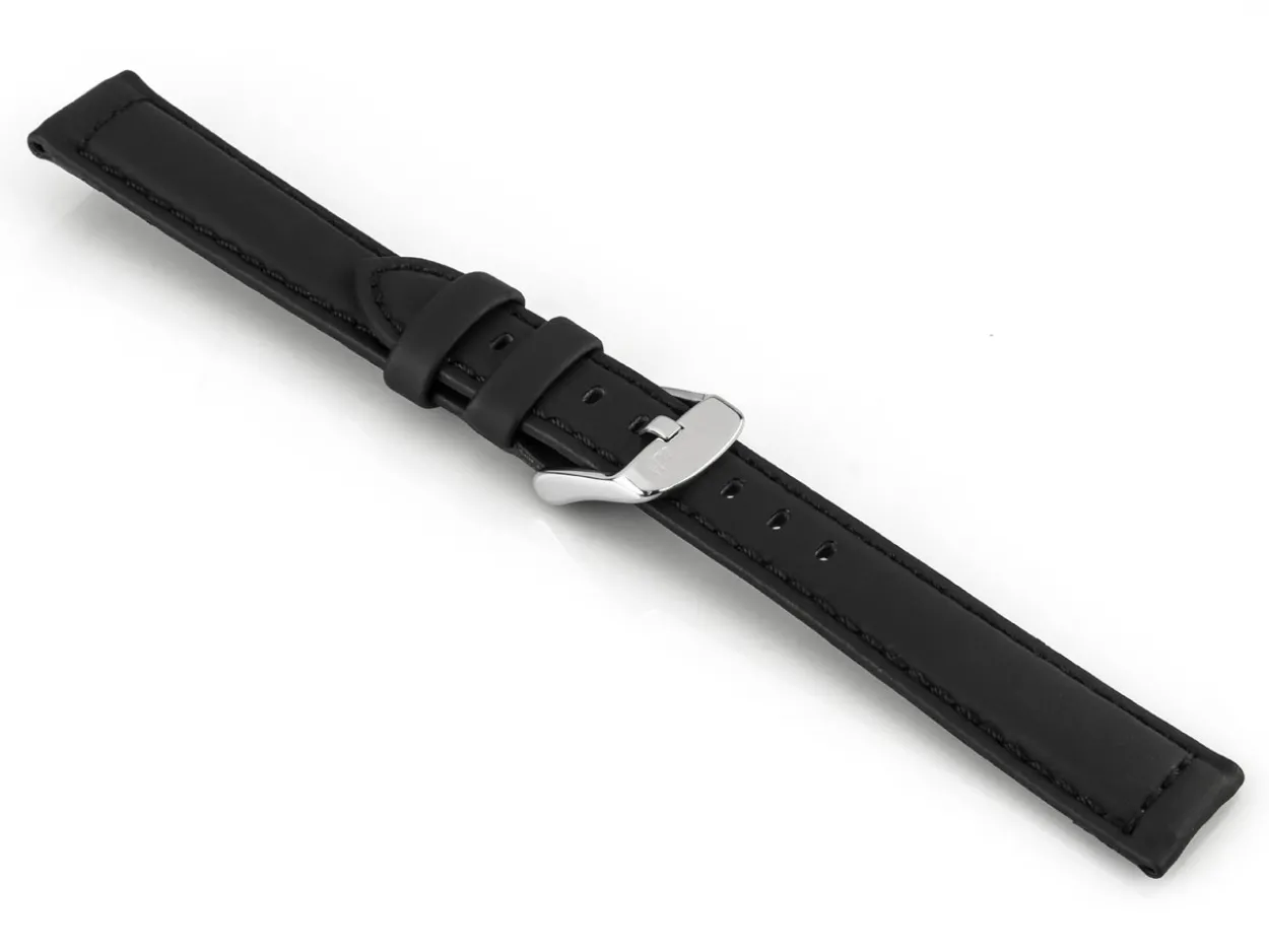 Black Capri Genuine Leather Watch Strap, 18mm