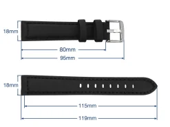 Black Capri Genuine Leather Watch Strap, 18mm