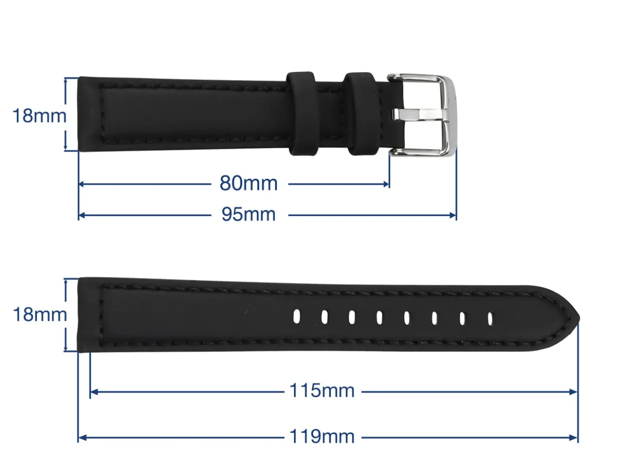 Black Capri Genuine Leather Watch Strap, 18mm