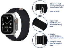 Black Fabric Strap For Apple Watch, Compatible With 42/44/45/49mm Models