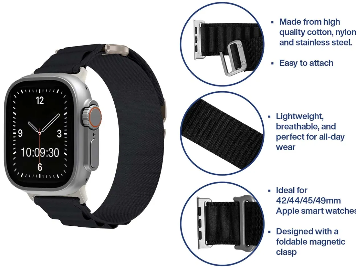 Black Fabric Strap For Apple Watch, Compatible With 42/44/45/49mm Models