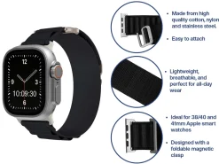 Black Fabric Strap For Apple Watch, Compatible With 38/40/41mm Models