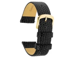 Black Genuine Calf Leather, Lizard Grain Watch Strap, 12mm