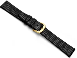 Black Genuine Calf Leather, Lizard Grain Watch Strap, 12mm