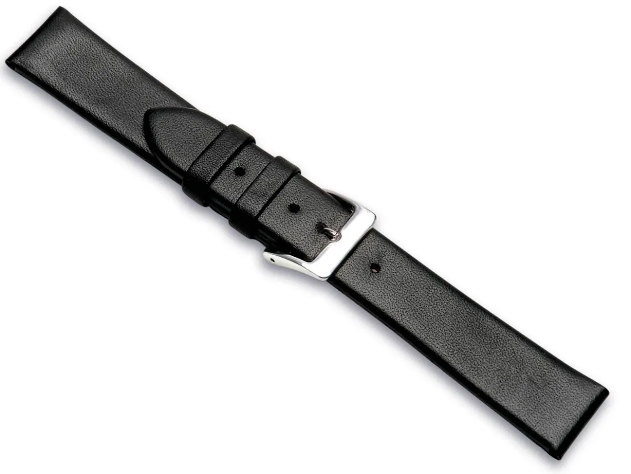 Black Genuine Calf Leather Watch Strap, 18mm