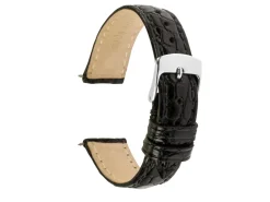 Black Italian Genuine Crocodile Leather Watch Strap, 18mm