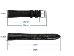 Black Italian Genuine Crocodile Leather Watch Strap, 18mm