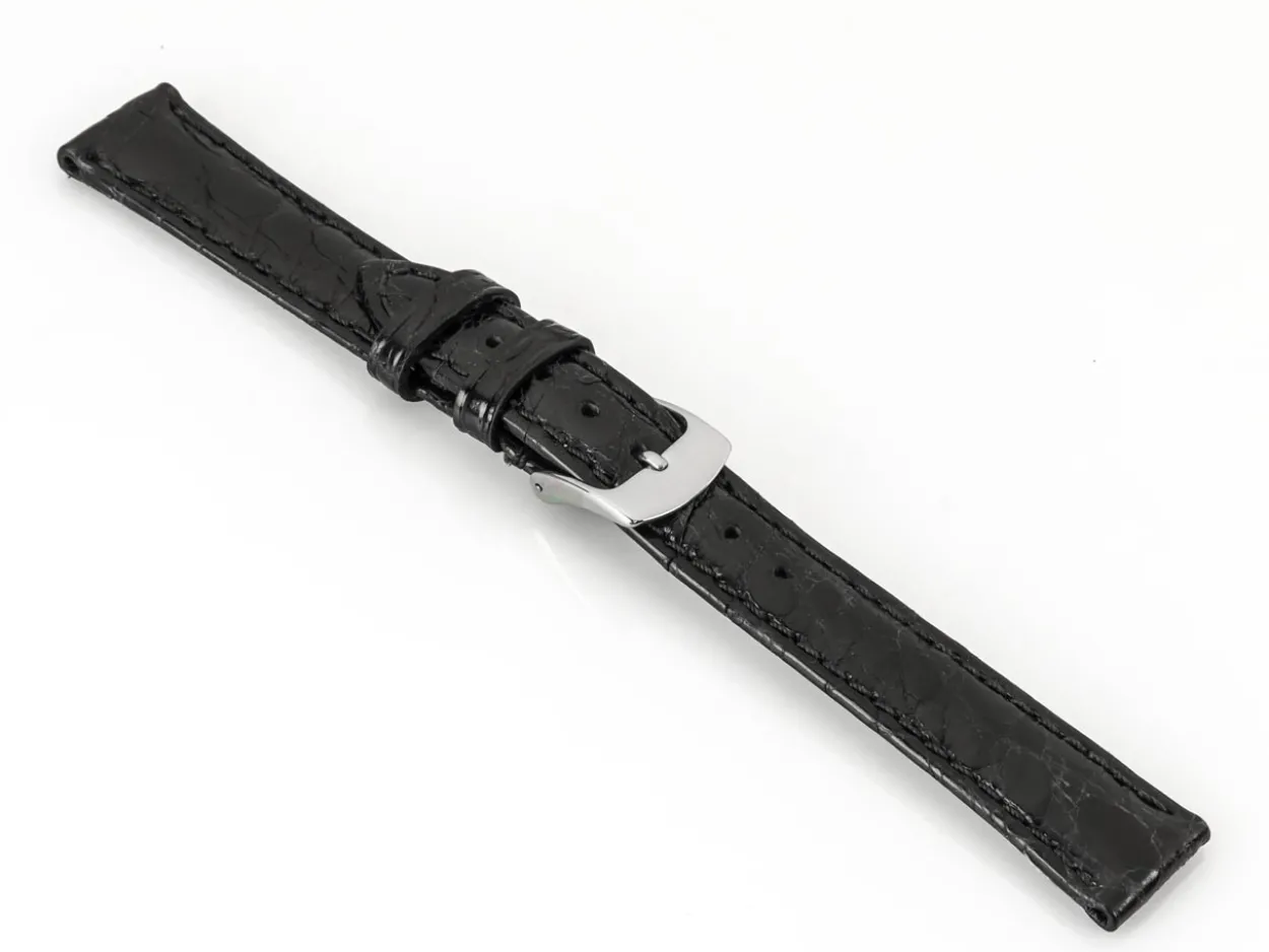 Black Italian Genuine Crocodile Leather Watch Strap, 20mm