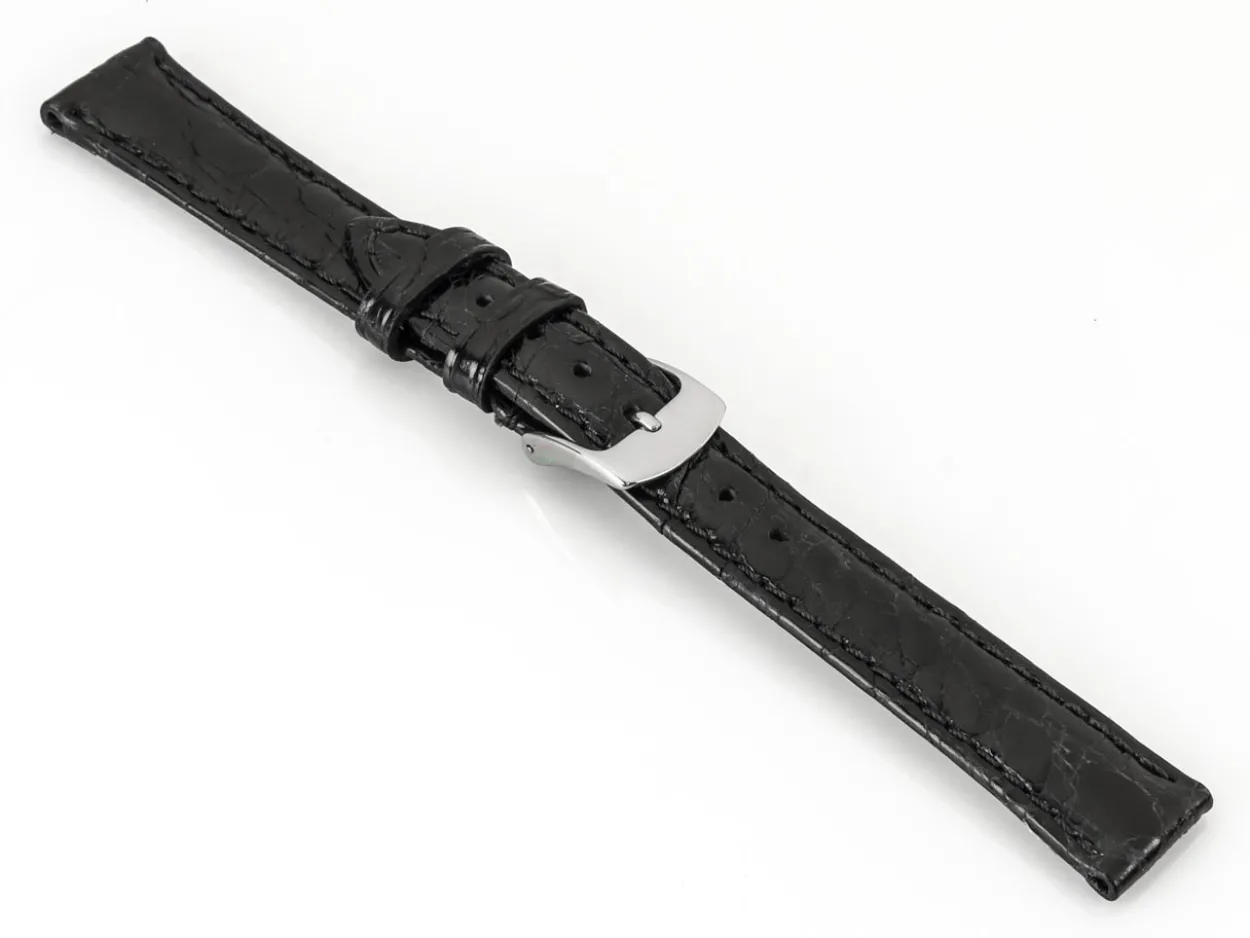 Black Italian Genuine Crocodile Leather Watch Strap, 16mm
