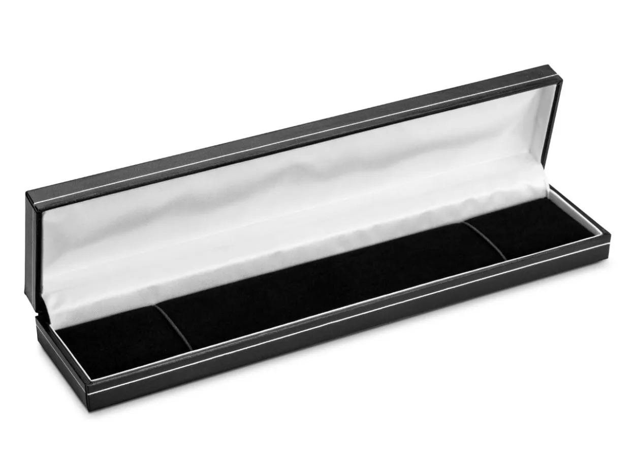 Black Leatherette Long Bracelet Box Silver Line