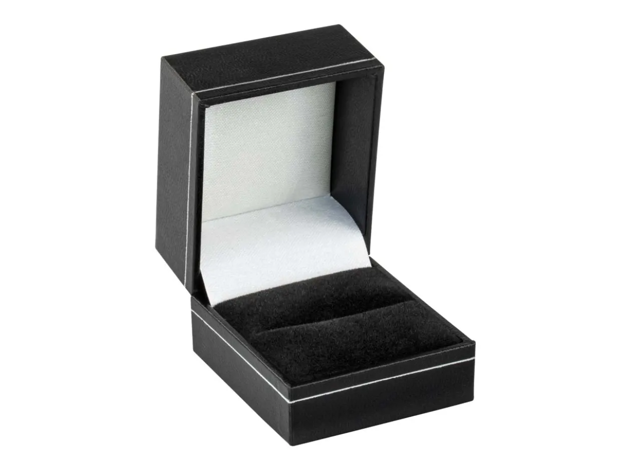 Black Leatherette Ring Box Silver Line