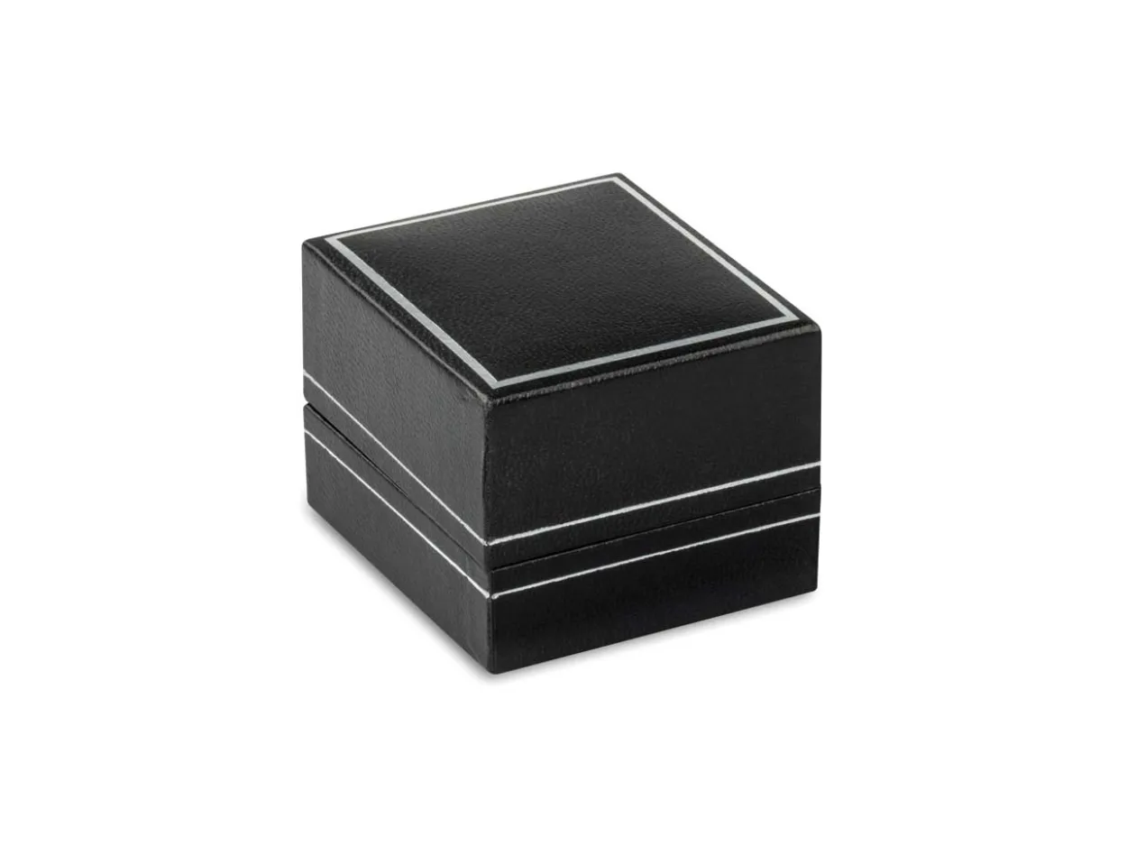 Black Leatherette Ring Box Silver Line
