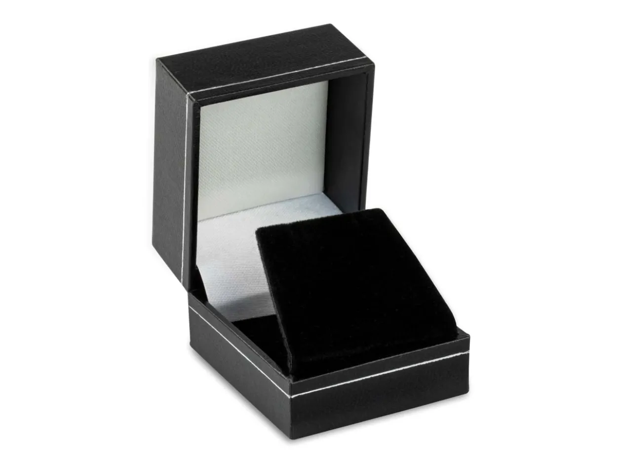Black Leatherette Stud Earrings Box Silver Line