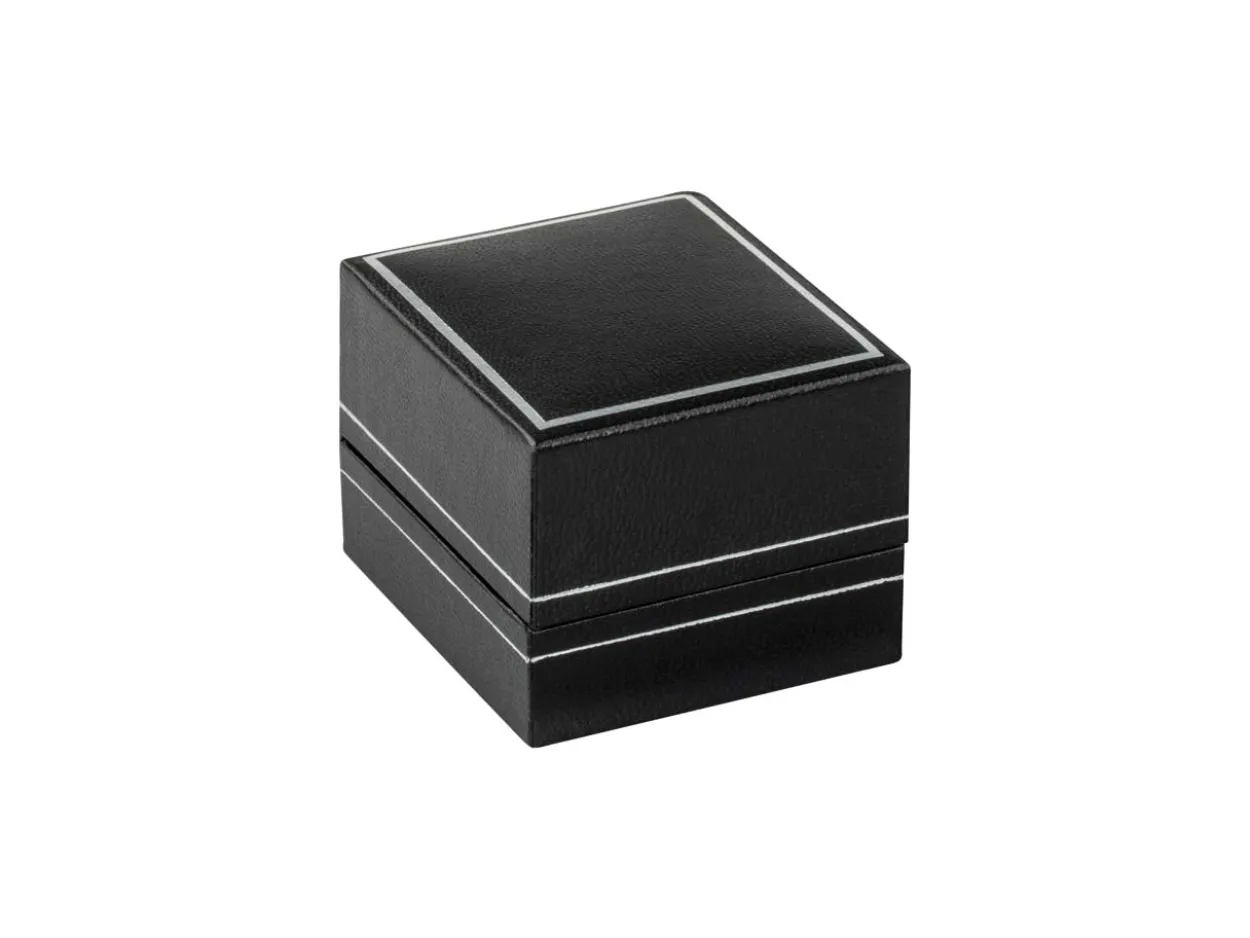 Black Leatherette Stud Earrings Box Silver Line