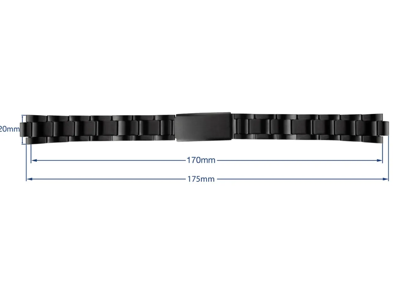 Black Stainless Steel Watch Bracelet, 18-22mm