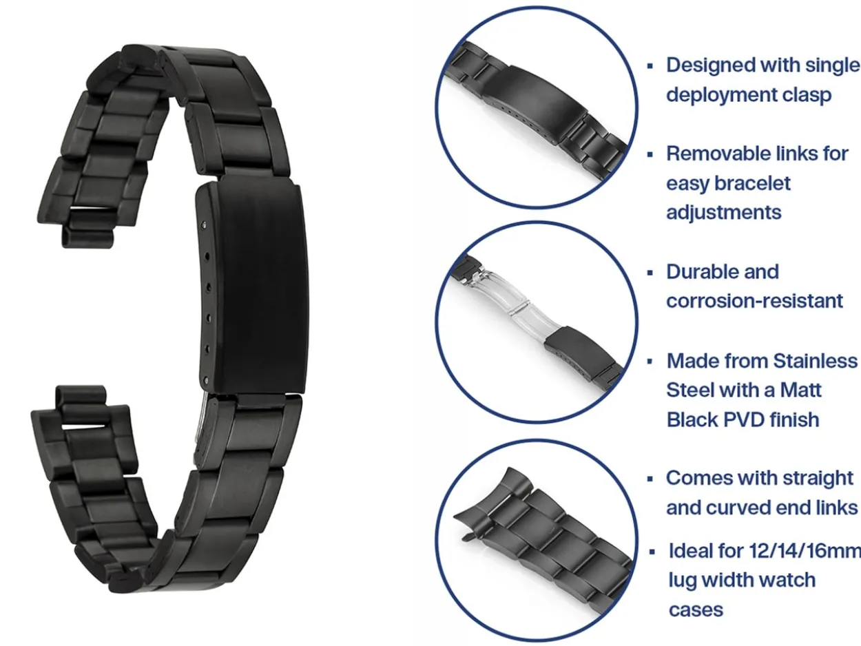 Black Stainless Steel Watch Bracelet, 18-22mm