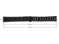 Black Stainless Steel Watch Bracelet, Centre Clasp, 20mm