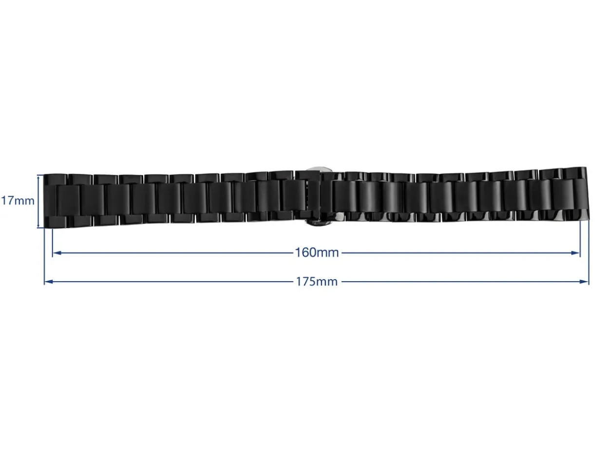 Black Stainless Steel Watch Bracelet, Centre Clasp, 18mm
