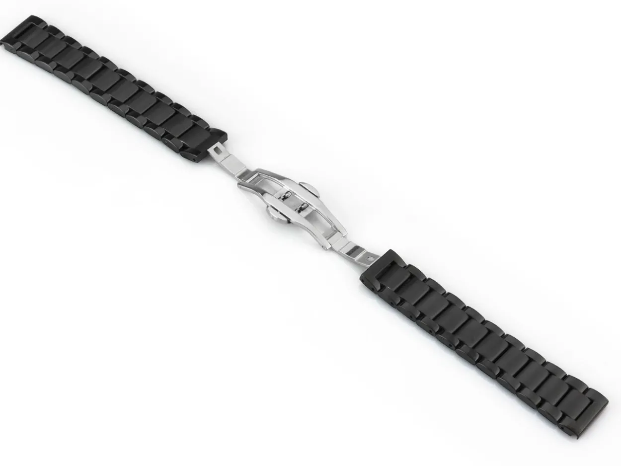 Black Stainless Steel Watch Bracelet, Centre Clasp, 18mm