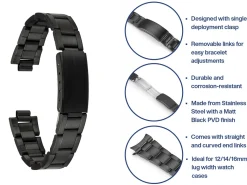 Black Stainless Steel Watch Bracelet, 12-16mm
