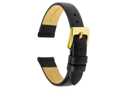 Black Stitched Genuine Calf Leather Watch Strap, 12mm