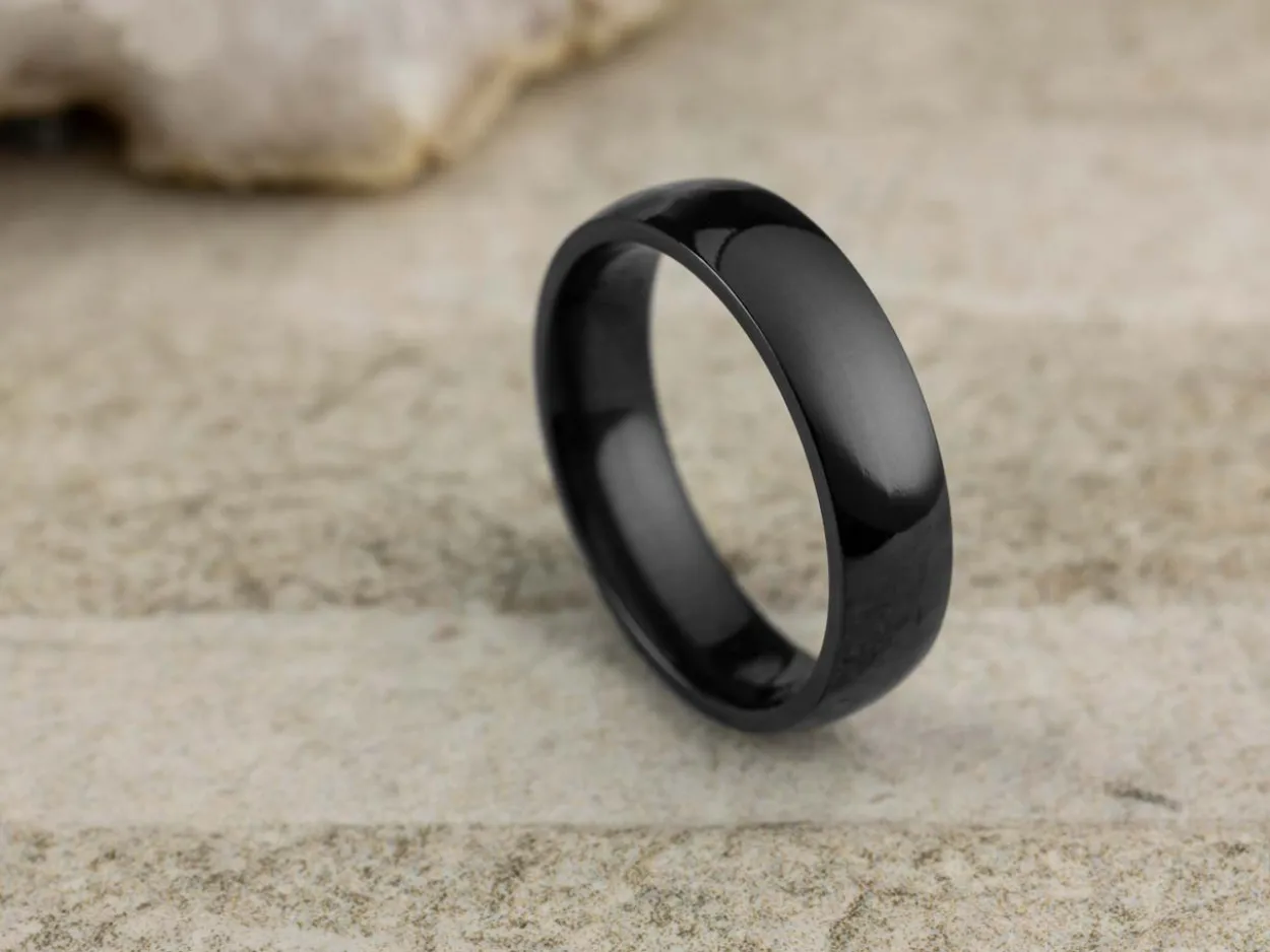 Black Zirconium Court Polished Wedding Ring 5.0mm, Size T, 1.8mm Wall