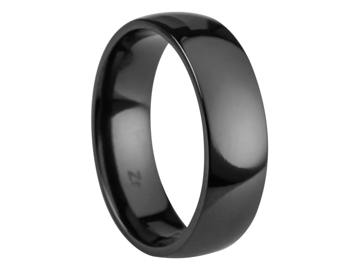 Black Zirconium Court Polished Wedding Ring 6.0mm, Size T, 1.8mm Wall