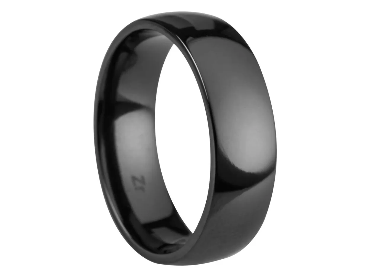 Black Zirconium Court Polished Wedding Ring 6.0mm, Size R, 1.8mm Wall