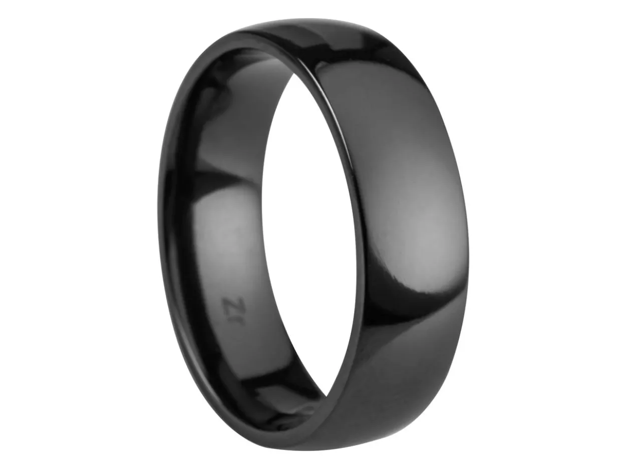 Black Zirconium Court Polished Wedding Ring 6.0mm, Size Q, 1.8mm Wall