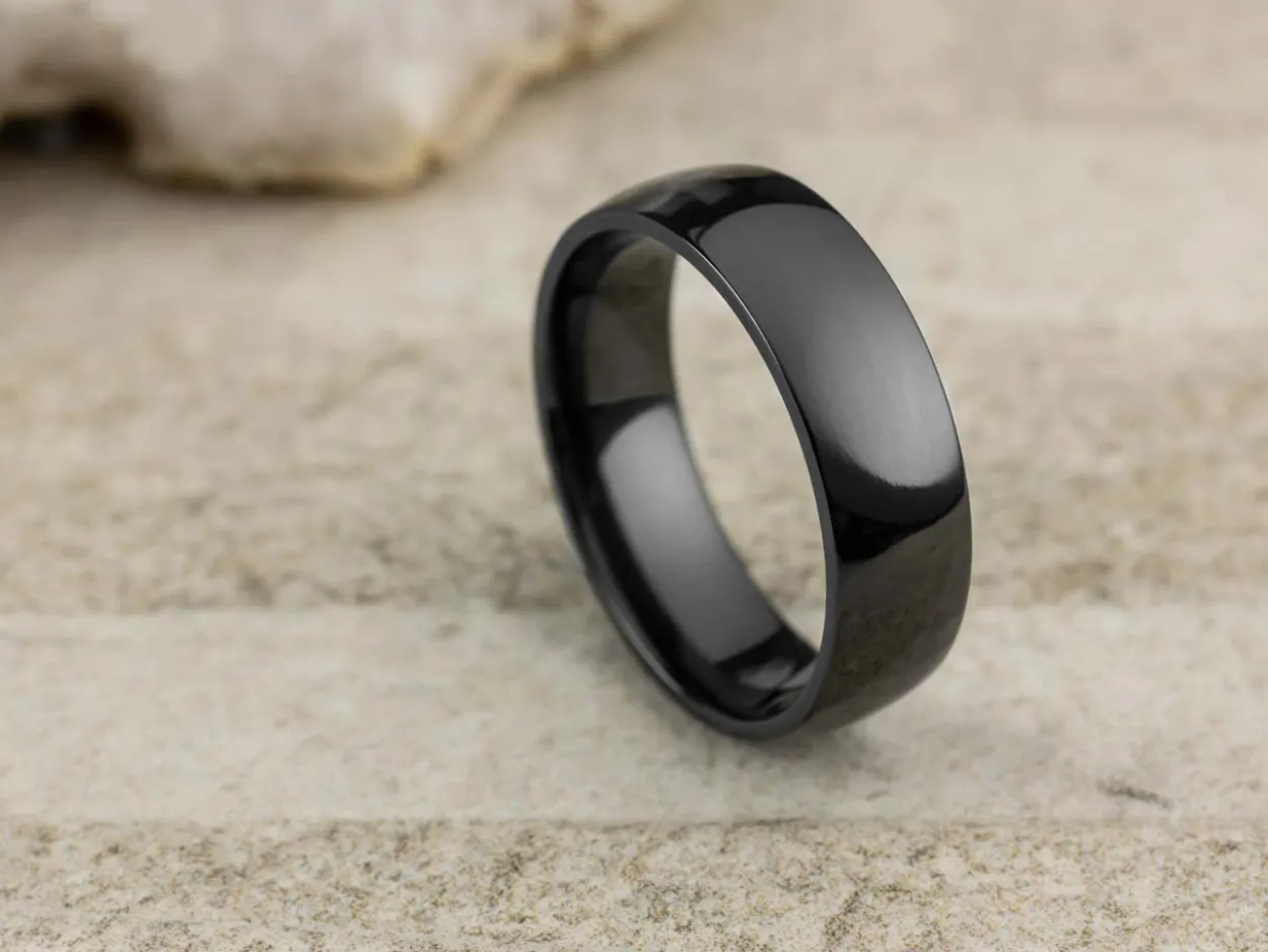 Black Zirconium Court Polished Wedding Ring 6.0mm, Size Q, 1.8mm Wall