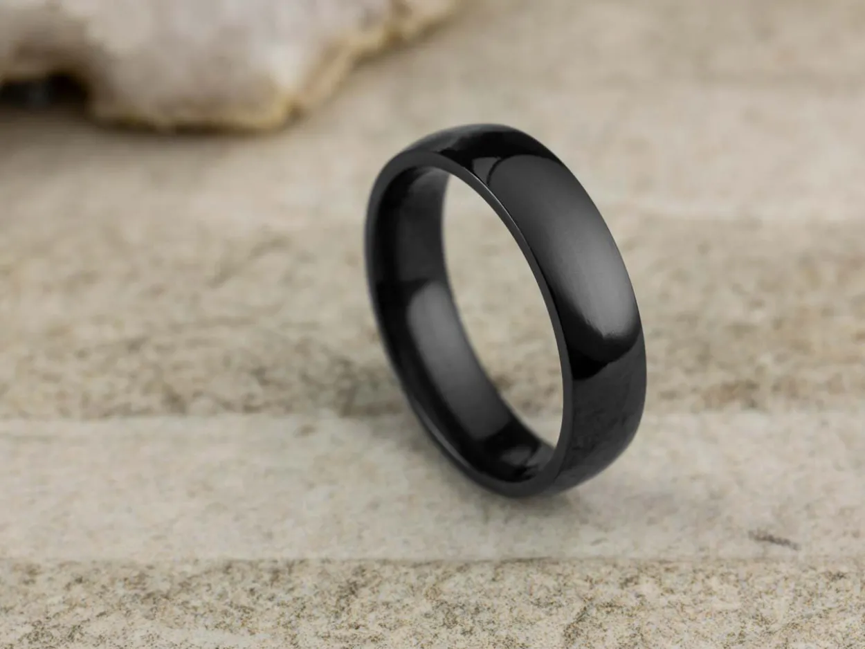 Black Zirconium Court Polished Wedding Ring 5.0mm, Size W, 1.8mm Wall